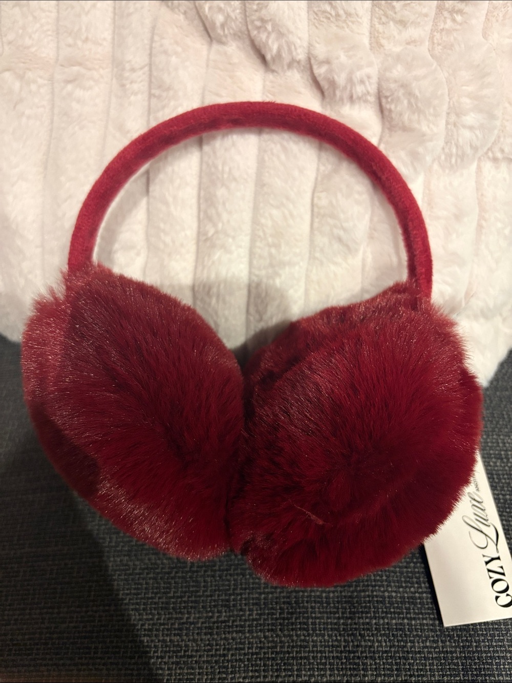 BNWT Cozy Luxe Plush Red Faux Fur Ear Muffs